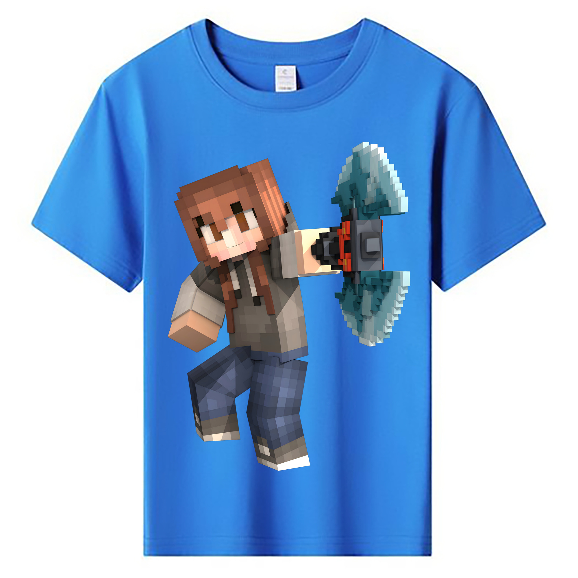 （画像用） マインクラフト ブロックの世界 Minecraft MC Block world 綿100％キッズTシャツ（フロントプリント）